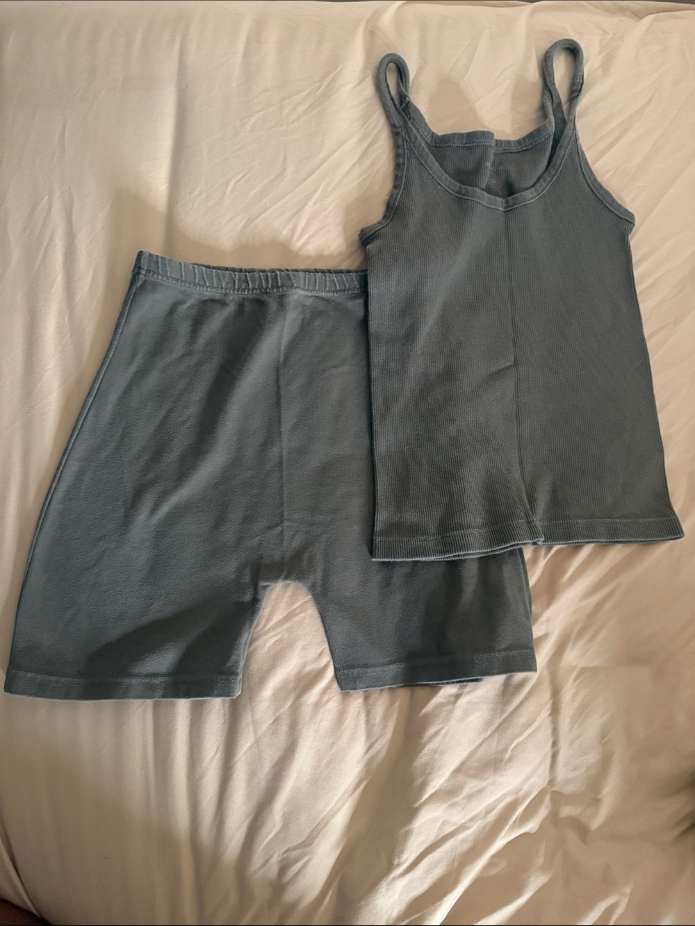 Brandy Melville Soft Dusty Green Bike Shorts and Tank Set